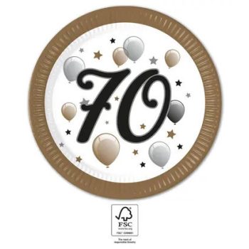 Happy Birthday 70 Milestone papírtányér 8 db-os 23 cm FSC Happy Birthday 70 Milestone papírtányér 8 db-os 23 cm FSC