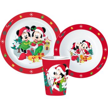 Disney Minnie and Mickey Karácsonyi étkészlet, micro műanyag szett, pohárral 260 ml   Disney Minnie and Mickey Karácsonyi étkészlet, micro műanyag szett, pohárral 260 ml