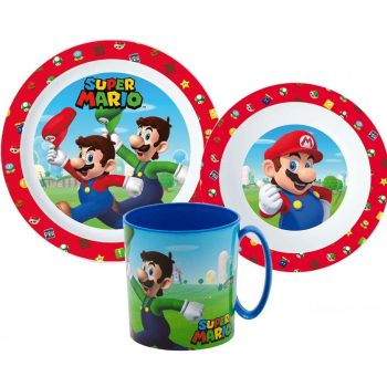 Super Mario Mushroom Kingdom étkészlet, micro műanyag szett bögrével 350 ml   Super Mario Mushroom Kingdom étkészlet, micro műanyag szett bögrével 350 ml