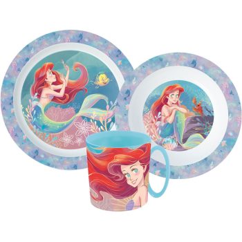 Disney Hercegnők Ariel étkészlet, micro műanyag szett bögrével 350 ml   Disney Hercegnők Ariel étkészlet, micro műanyag szett bögrével 350 ml