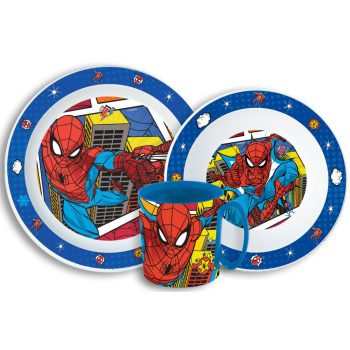 Pókember Grid étkészlet, micro műanyag szett bögrével 350 ml   Pókember Grid étkészlet, micro műanyag szett bögrével 350 ml