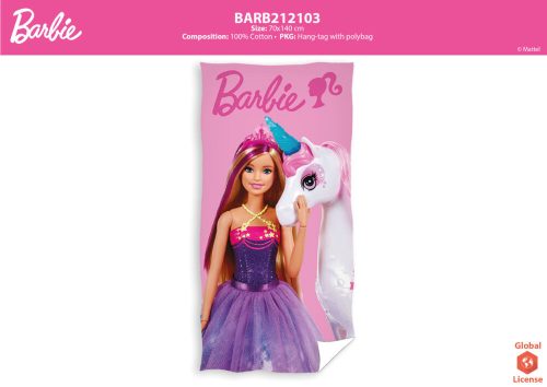 Ręcznik plazowy dla dzieci Barbie - 100% bawełna - 70x140 cm - różowy