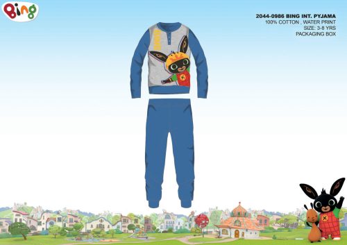 Zimowa bawełniana pijama dziecięca typu interlock - Króliczek Bing - średni błękit - 104