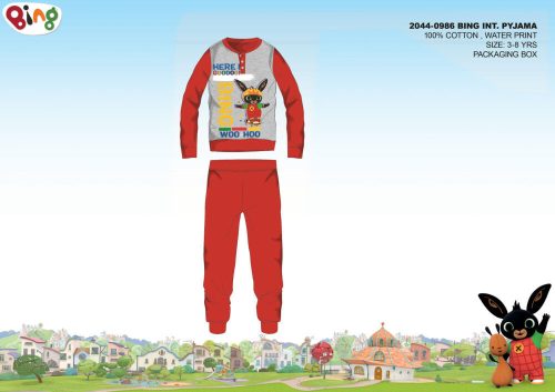 Zimowa bawełniana pijama dziecięca typu interlock - Króliczek Bing - czerwona - 104