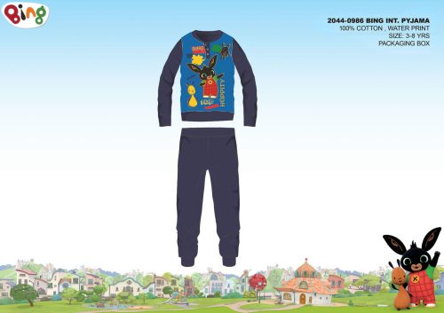 Zimowa bawełniana pijama dziecięca typu interlock - Króliczek Bing - ciemnoniebieski - 110