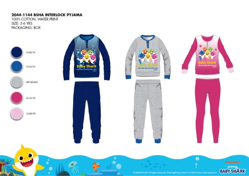 Zimowa bawełniana pijama dziecięca typu interlock - Baby Shark - sara - 110