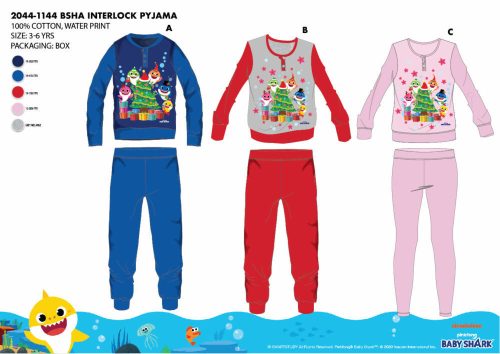 Zimowa gruba bawełniana pijama dziecięca - pijama flanelowa - Baby Shark - czerwony - 110