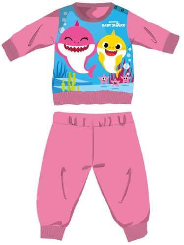 Gruba zimowa pijama dziecięca Baby Shark - bawełniana pijama flanelowa - róża - 86