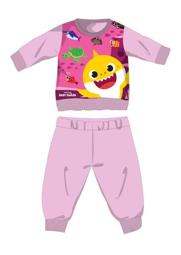 Zimowa, bawełniana piżama niemowlęca Baby Shark - piżama interlock - jasnoróżowa - 80