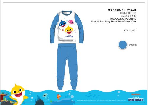 Baby Shark children's jersey pajamas - cotton pajamas - medium blue - 98