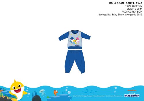 Baby Shark baba pizsama - jersey pamut pizsama - középkék - 86