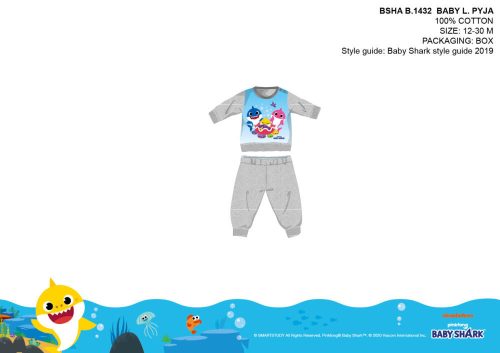 Baby Shark Baby-Pyjama – Jersey-Baumwoll-Pyjama – Grau – 92