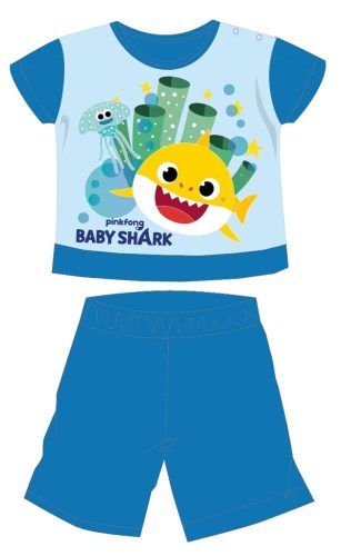 Letnia pijama dziecięca z kortókmi dłoniami Baby Shark – bawełniana pijama z dżerseju – średni błękit – 80