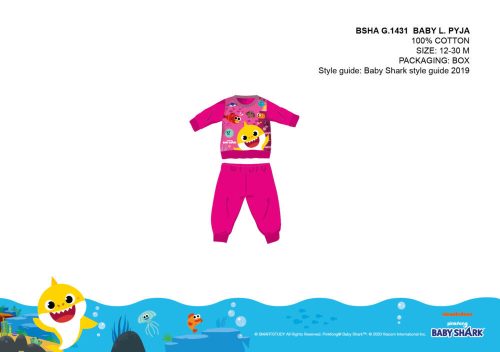 Piżama niemowlęca Baby Shark – bawełniana dżersejowa pijama – róża – 86
