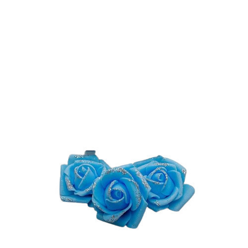 Błyszcząca róża z niebieskiej pianki o średnicy 4 cm