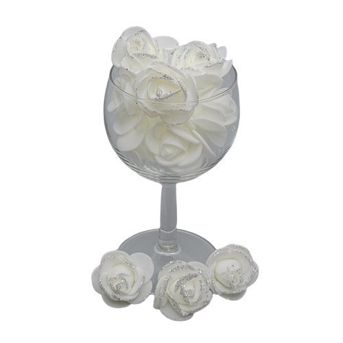 Trandafir alb de spuma de 3 cm cu clipici argintiu