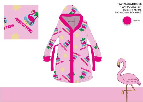 Flamingo microfiber hooded robe for children - light pink - 98-104