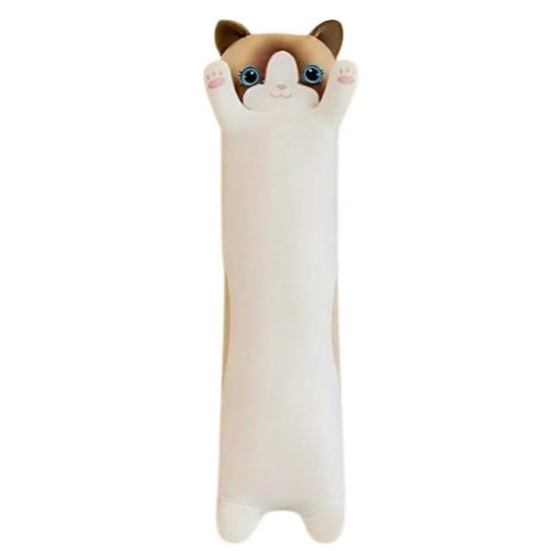 Pisică longu - pisică lung de plush, albă cu cap maro (70 cm)
