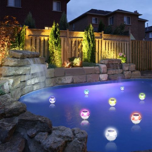 Floating solar pool lighting