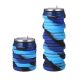 Collapsible silicone water bottle with blue pattern