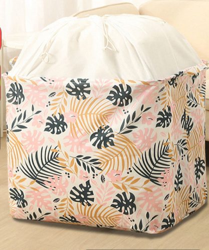 Large capacity folding clothes storage with tabs, drawstring palm leaf