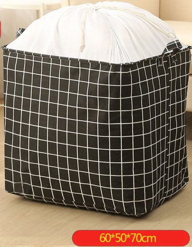 Large-capacity foldable clothes storage with tabs, checkered with drawstring