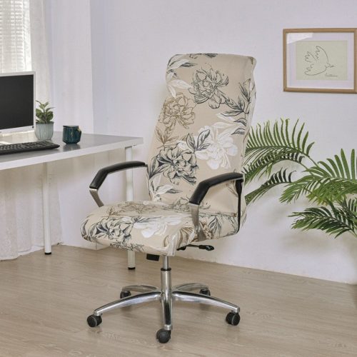 Patterned office chair cover, flexible cover for swivel chair, beige flower