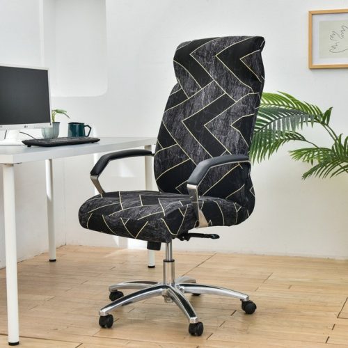 Husa scaun de birou cu model, husa flexibila pentru scaun pivotant negru auriu