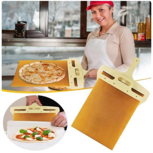 Sliding pizza dough transfer paddle