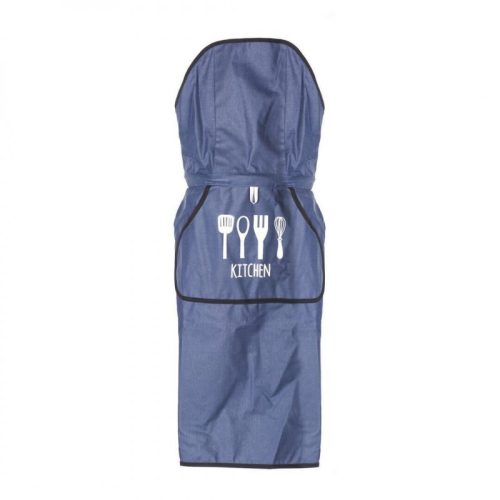 Waterproof kitchen apron, blue with Velcro and two-sided pocket design