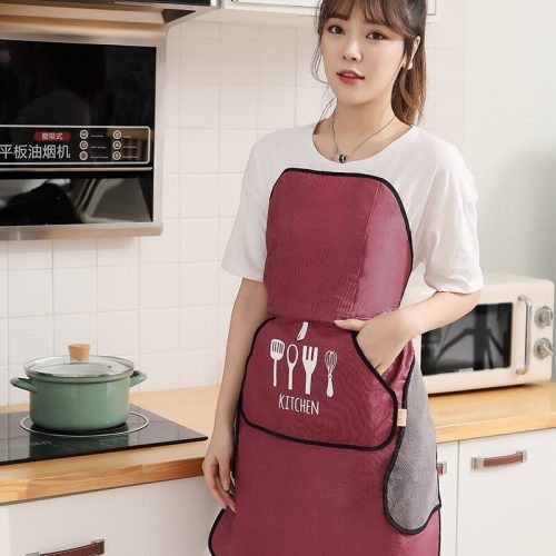 Waterproof kitchen apron, red with Velcro and two-sided pocket design