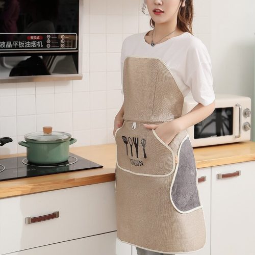 Waterproof kitchen apron, coffee with Velcro and two-sided pocket design