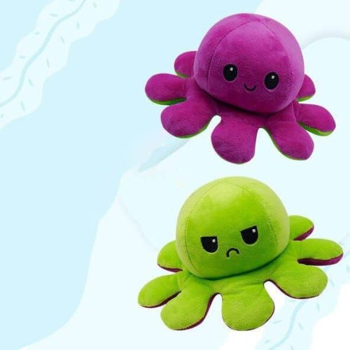 Mood plush, reversible mood octopus purple-green
