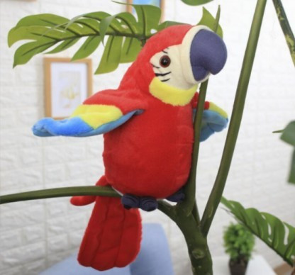 Mówiąca pluszowa papuga czerwona