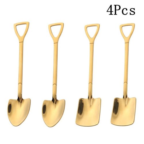 Fun spade-shaped spoon (4 pieces) Gold