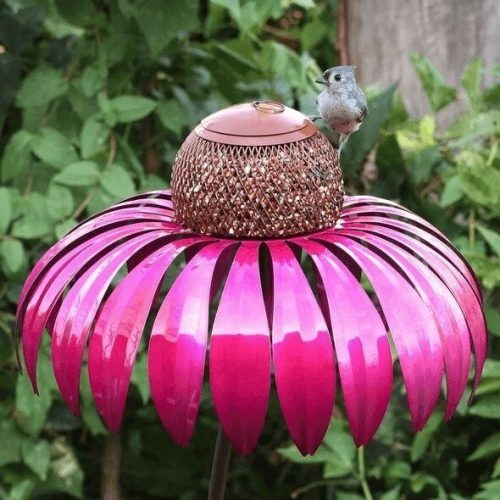 Flower bird feeder, garden decoration Red