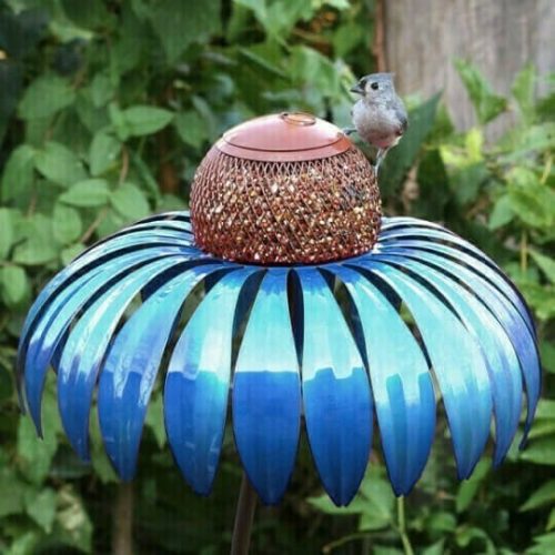 Flower bird feeder, garden decoration Blue