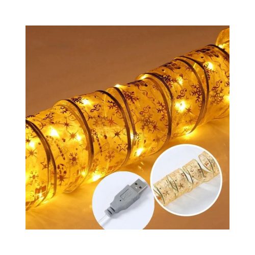 Illuminated Christmas ribbon with USB connector Gold