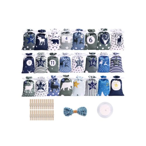 Set calendar textil advent de Crăciun - albastru și gri
