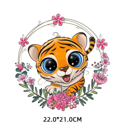 Iron-on sticker with a tiger flower wreath