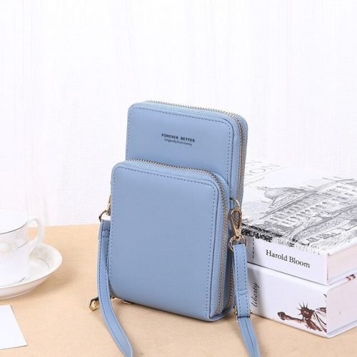 Cipzáros crossbody, női táska világos kék