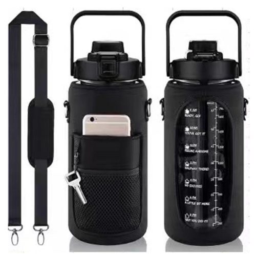 Water bottle with water bottle holder bag, black
