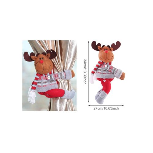 Christmas curtain tie - red and gray reindeer