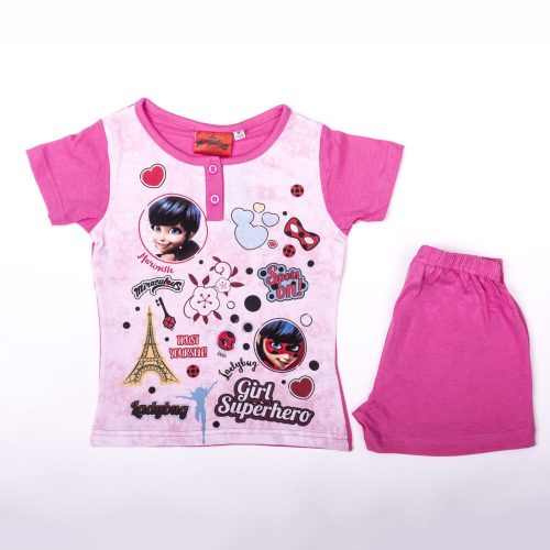 Short-sleeved cotton children's pajamas - The Adventures of Ladybug and the Black Cat - pink - 122