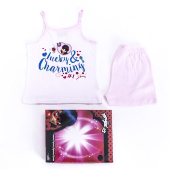 Katicabogár és Fekete Macska kalandjai kislány pamut pizsama - ujjatlan pizsama - nyári együttes - világosrózsaszín - 104   Katicabogár és Fekete Macska kalandjai kislány pamut pizsama - ujjatlan pizsama - nyári együttes - világosrózsaszín - 104