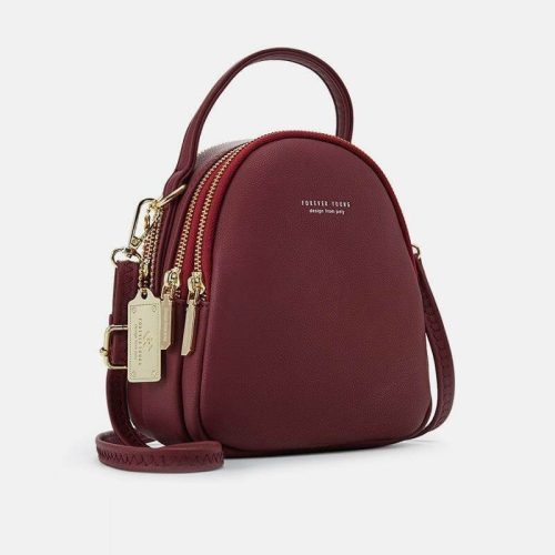 Small women's leather bag - burgundy