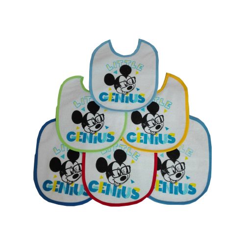 Mickey egér baba előke 6 darab/csomag - pamut előke - világoskék-középkék-sötétkék-sárga-piros-zöld