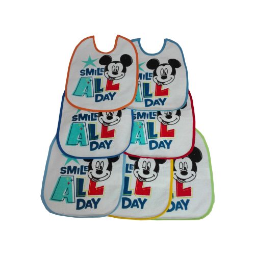 Mickey Mouse baby bib 7 pieces/pack - cotton bib - light blue-medium blue-dark blue-yellow-orange-red-green