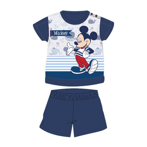 Summer short-sleeved cotton baby pajamas - Disney Mickey mouse - striped - dark blue - 92