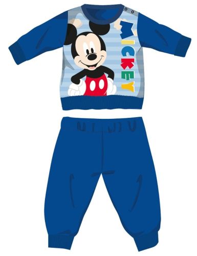 Pijamale groase de iaarna Disney Mickey mouse pentru bebelusi - pijamale din flannel de bunmac - blue mediu - 86